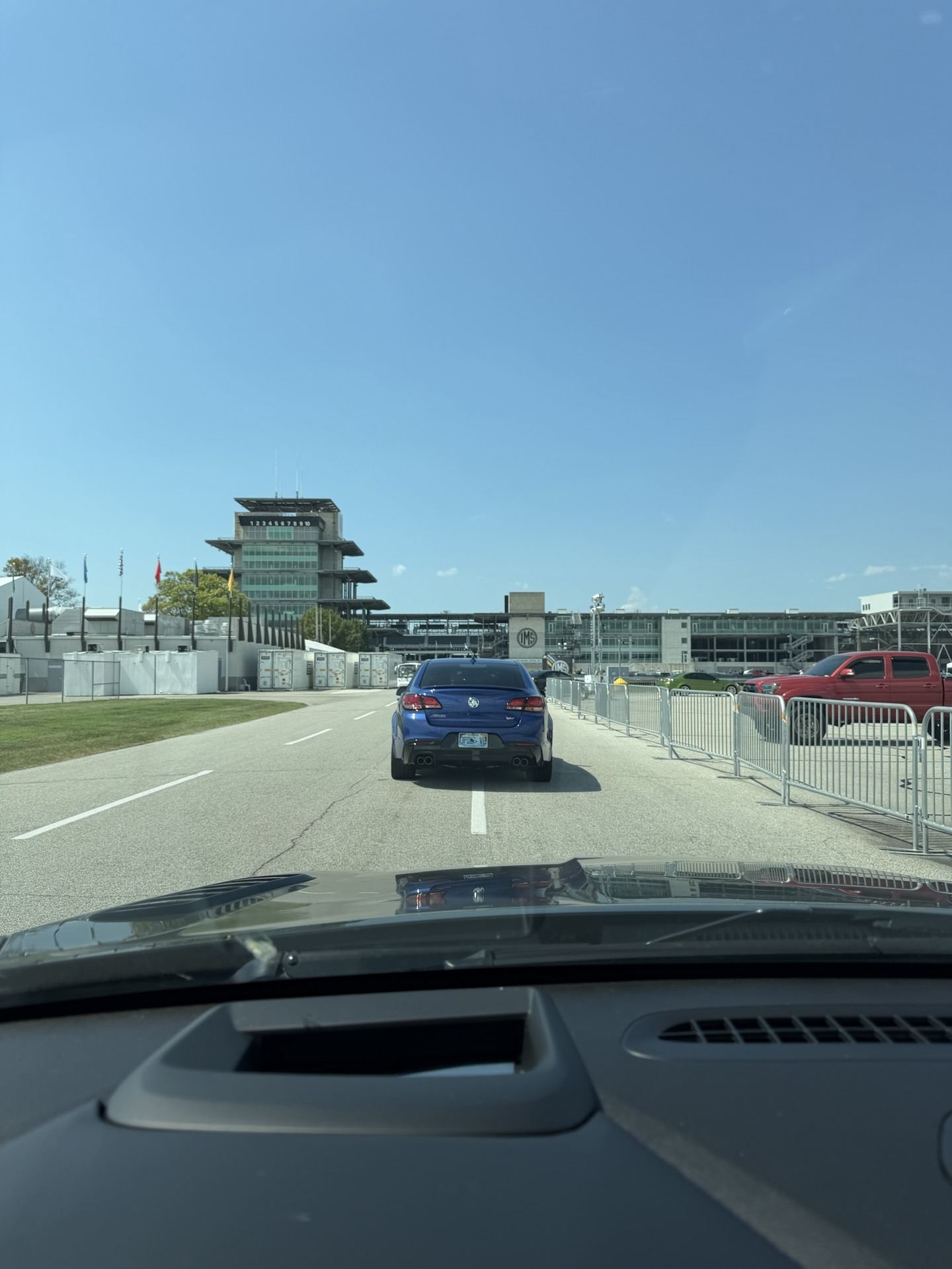 Driving toward the IMS Pagoda behind another Holden Commodore